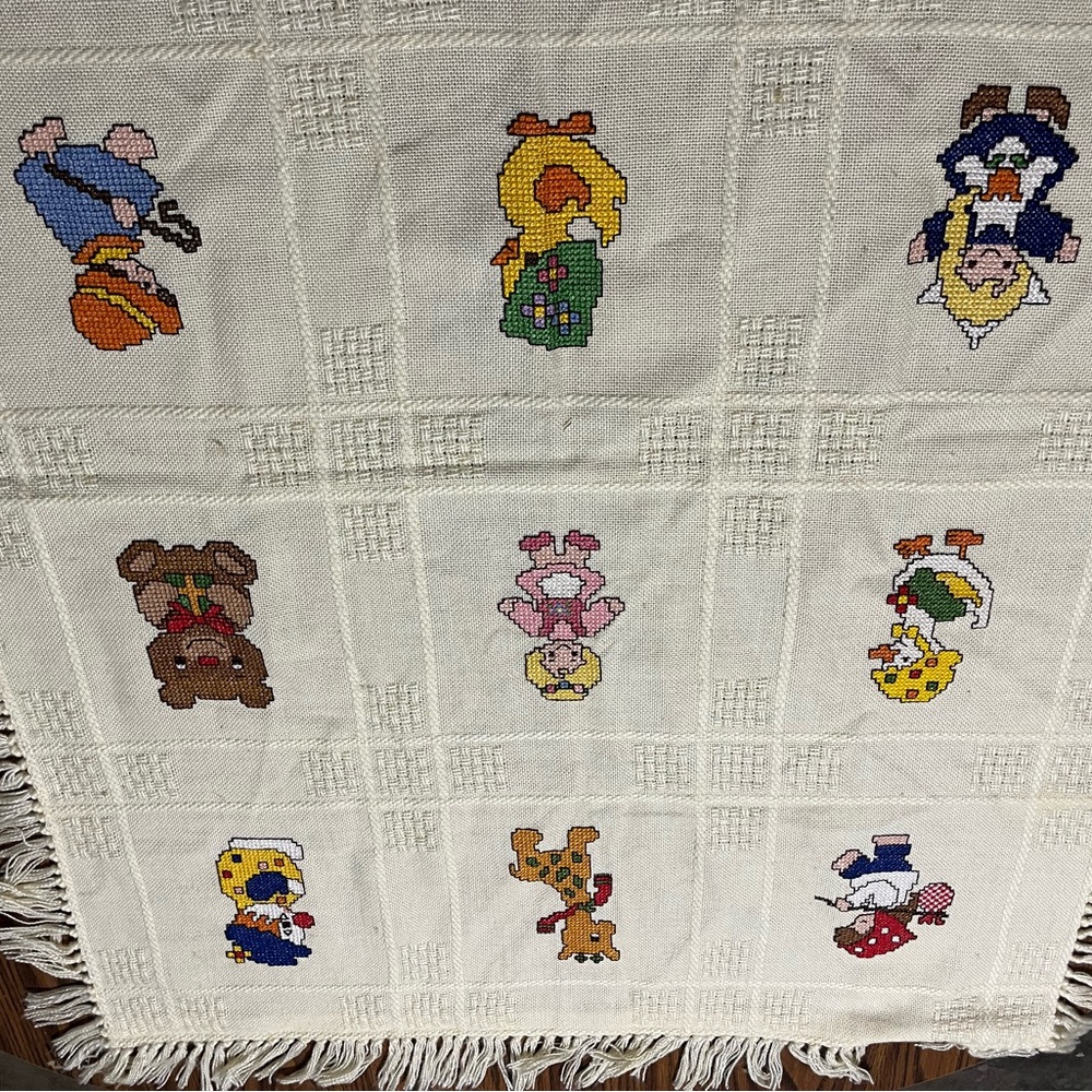 Handmade Cross-Stitch Blanket with‎ Cartoon Characters